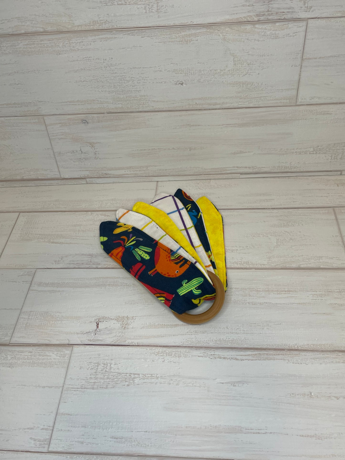 Rainbow Dinasaur Themed 3 Piece Teether Tie Set