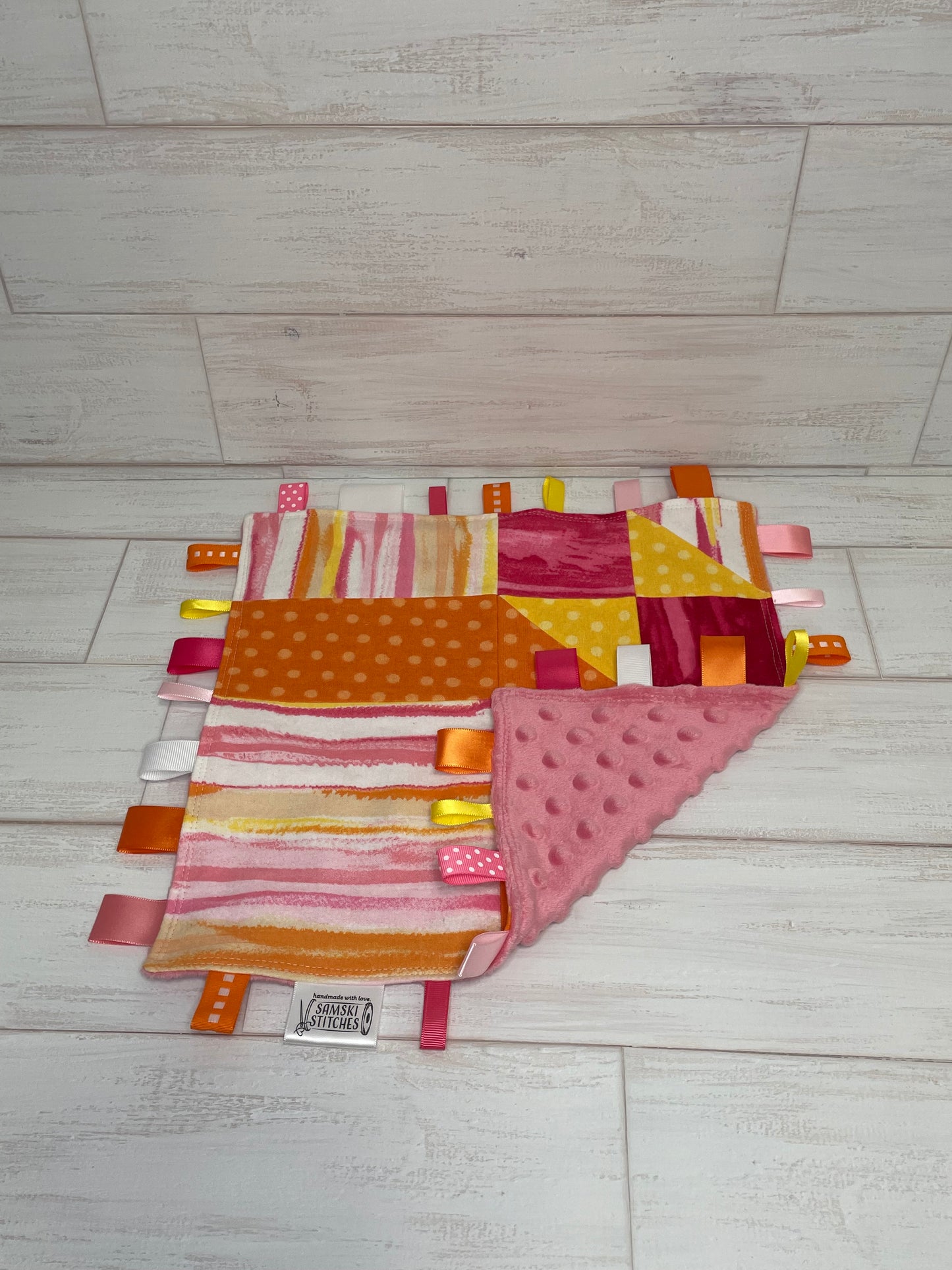 Pink Yellow Orange Tie-Die Quilted Sensory Taglet