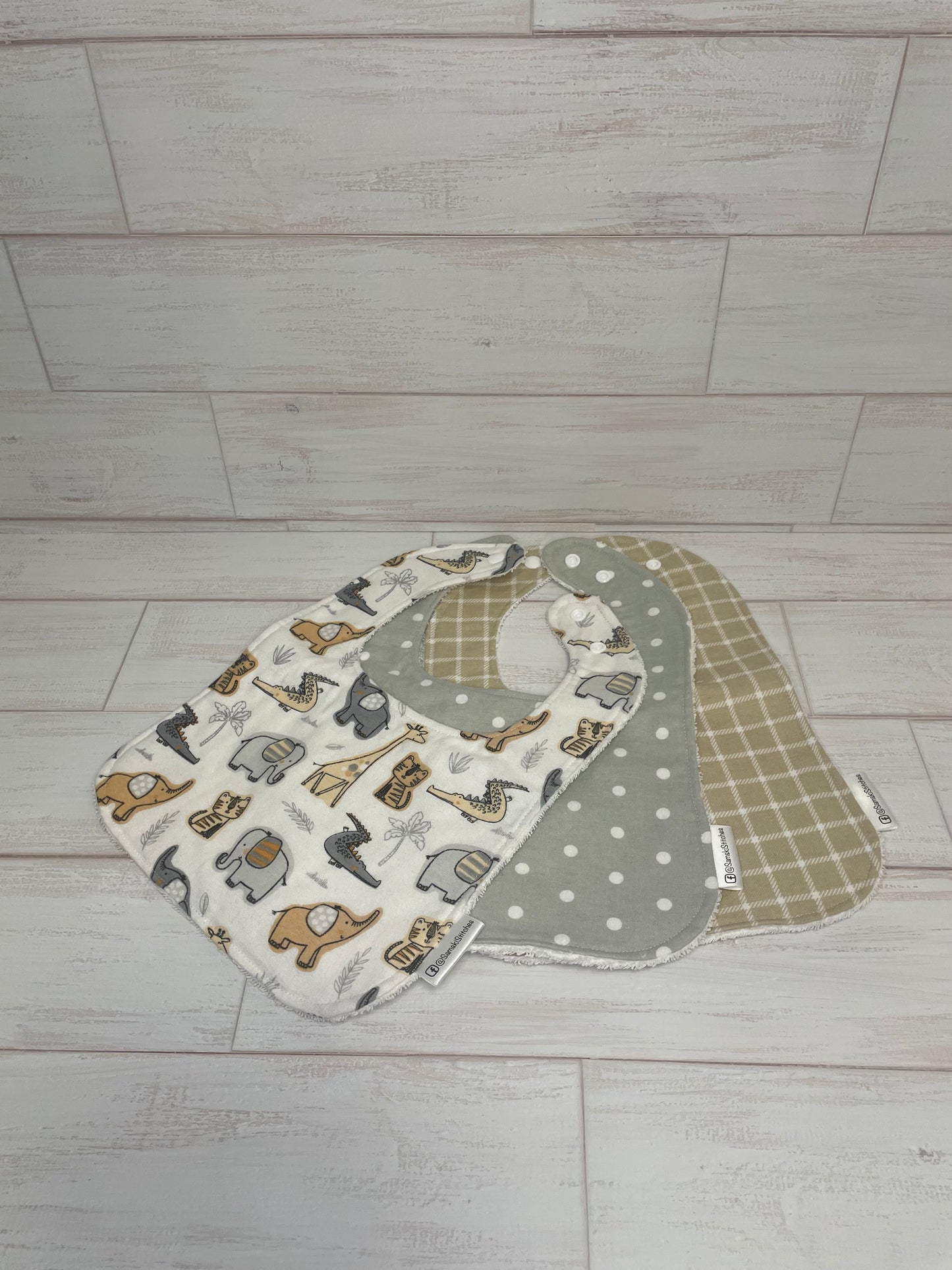 Tan and Grey Neutral Animals Themed Bibs