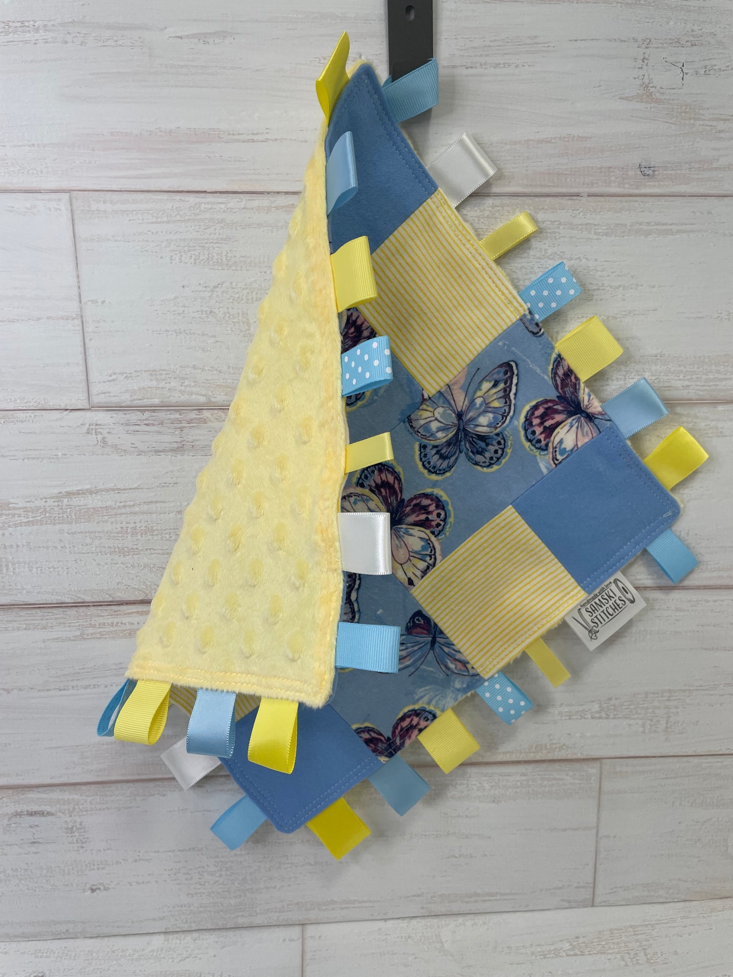 Butterflies on Light Blue with Yellow Accents Sensory Taglet
