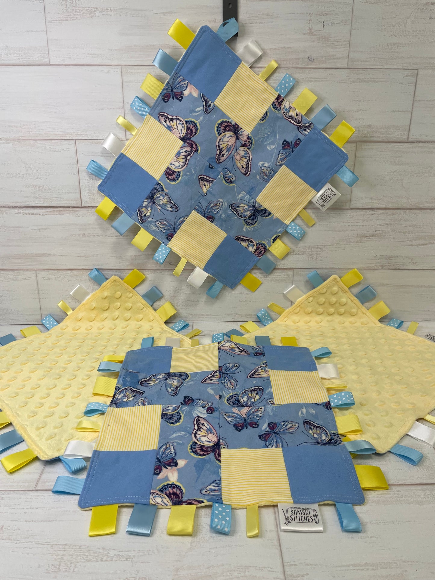 Butterflies on Light Blue with Yellow Accents Sensory Taglet