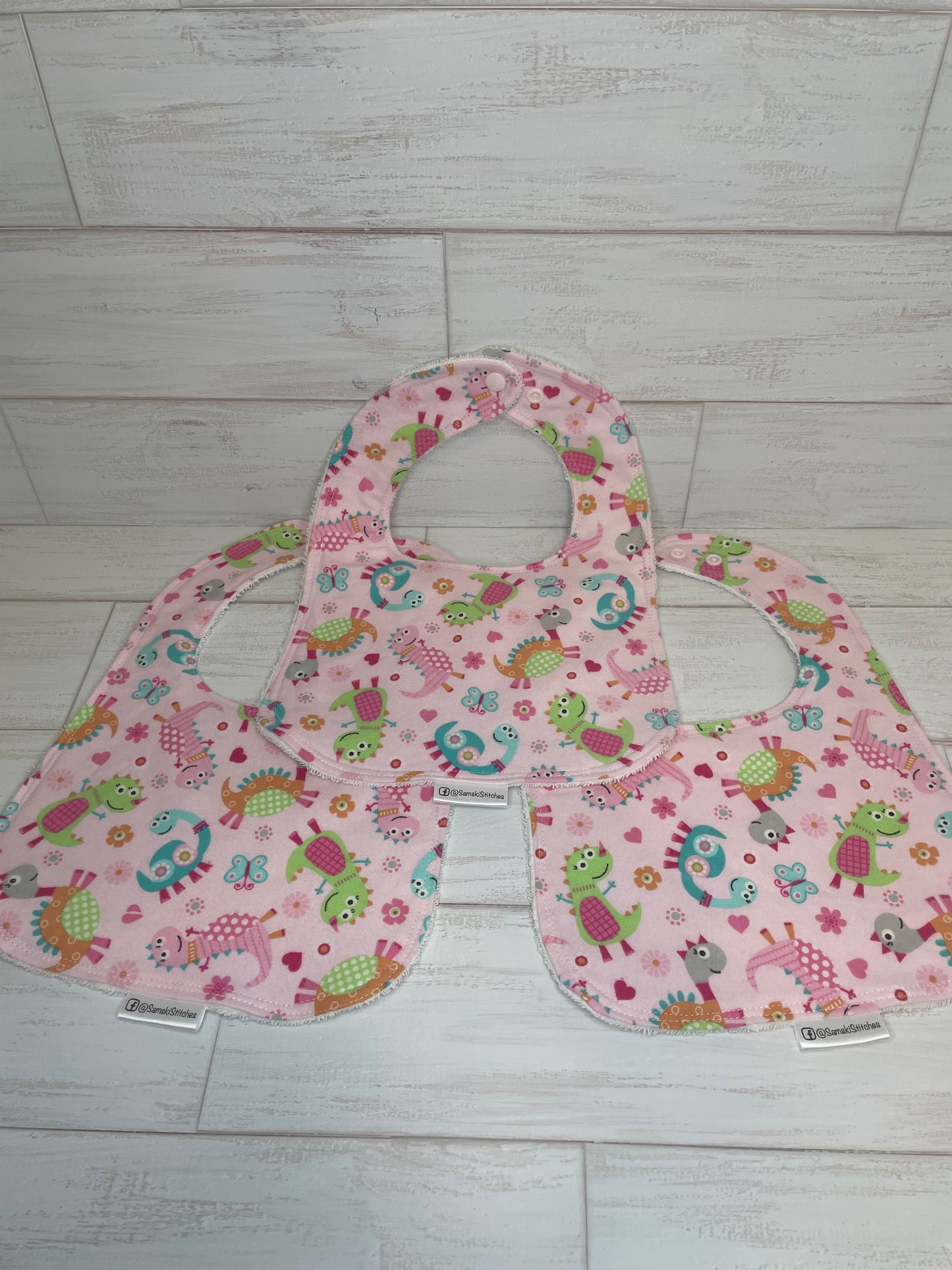Pink Dinosaur Bibs