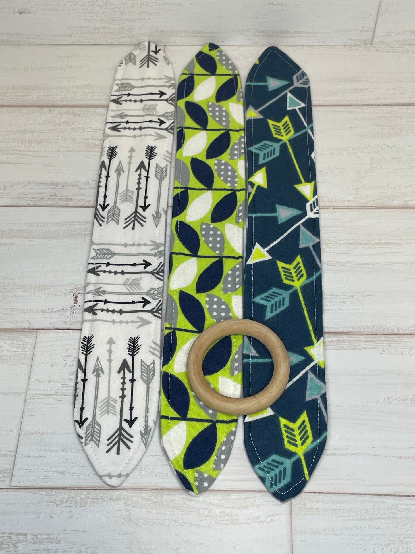Abstract Leaves and Arrows Themed 3 Piece Teether Tie Set