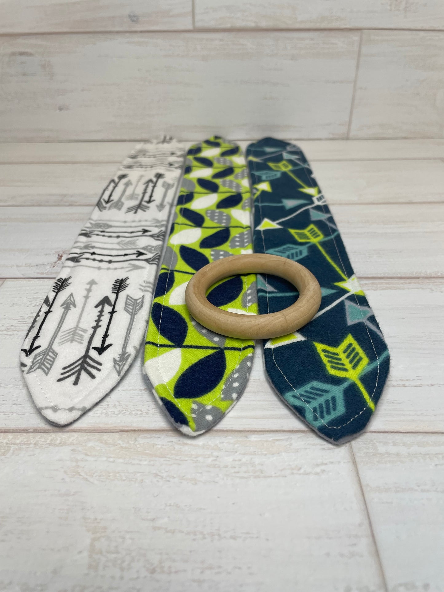 Abstract Leaves and Arrows Themed 3 Piece Teether Tie Set