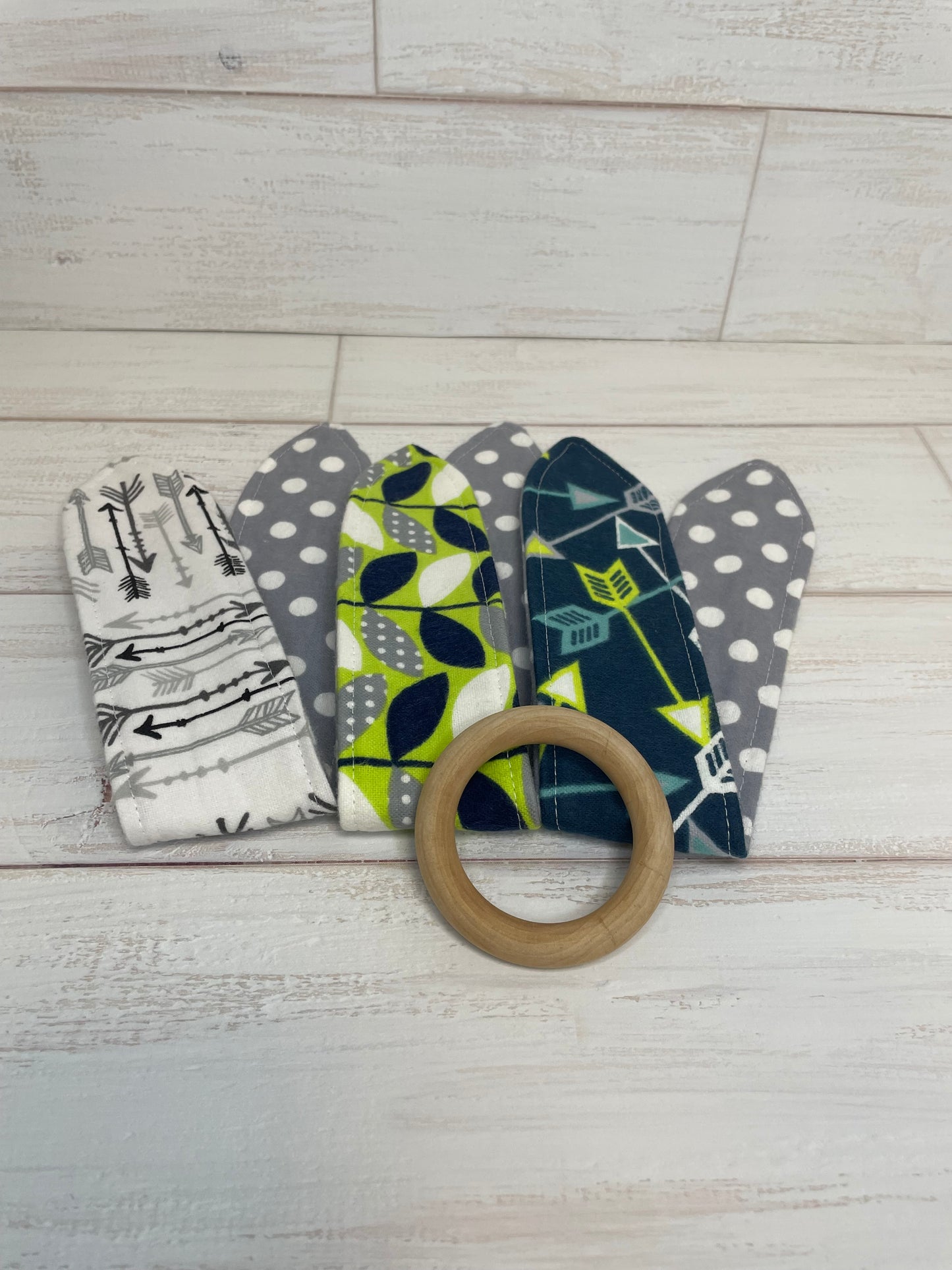 Abstract Leaves and Arrows Themed 3 Piece Teether Tie Set