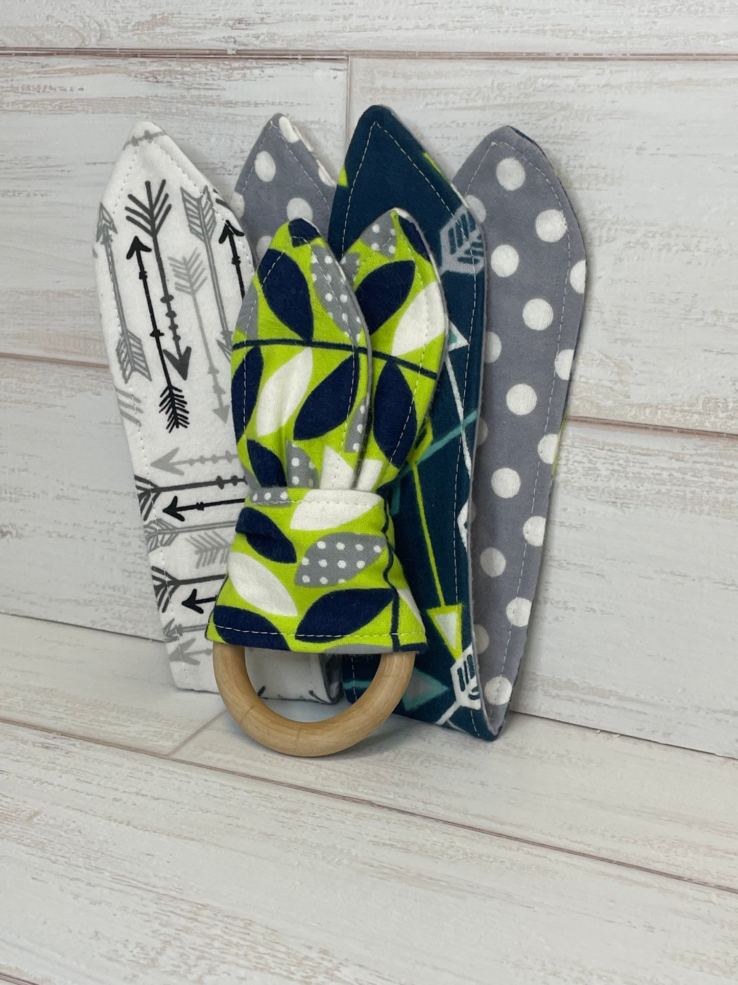 Abstract Leaves and Arrows Themed 3 Piece Teether Tie Set