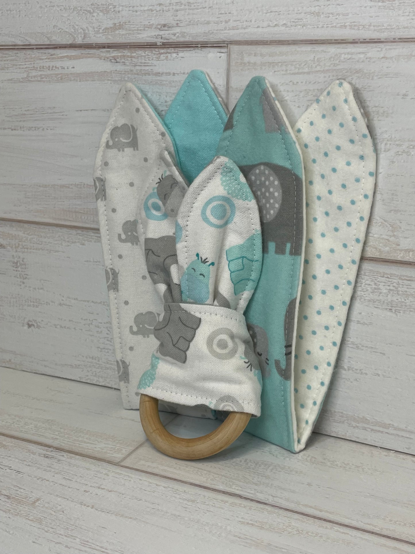 Cute Elephant Themed 3 Piece Teether Tie Set