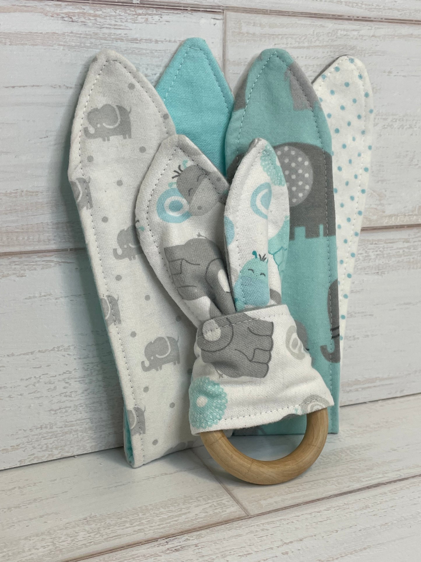 Cute Elephant Themed 3 Piece Teether Tie Set