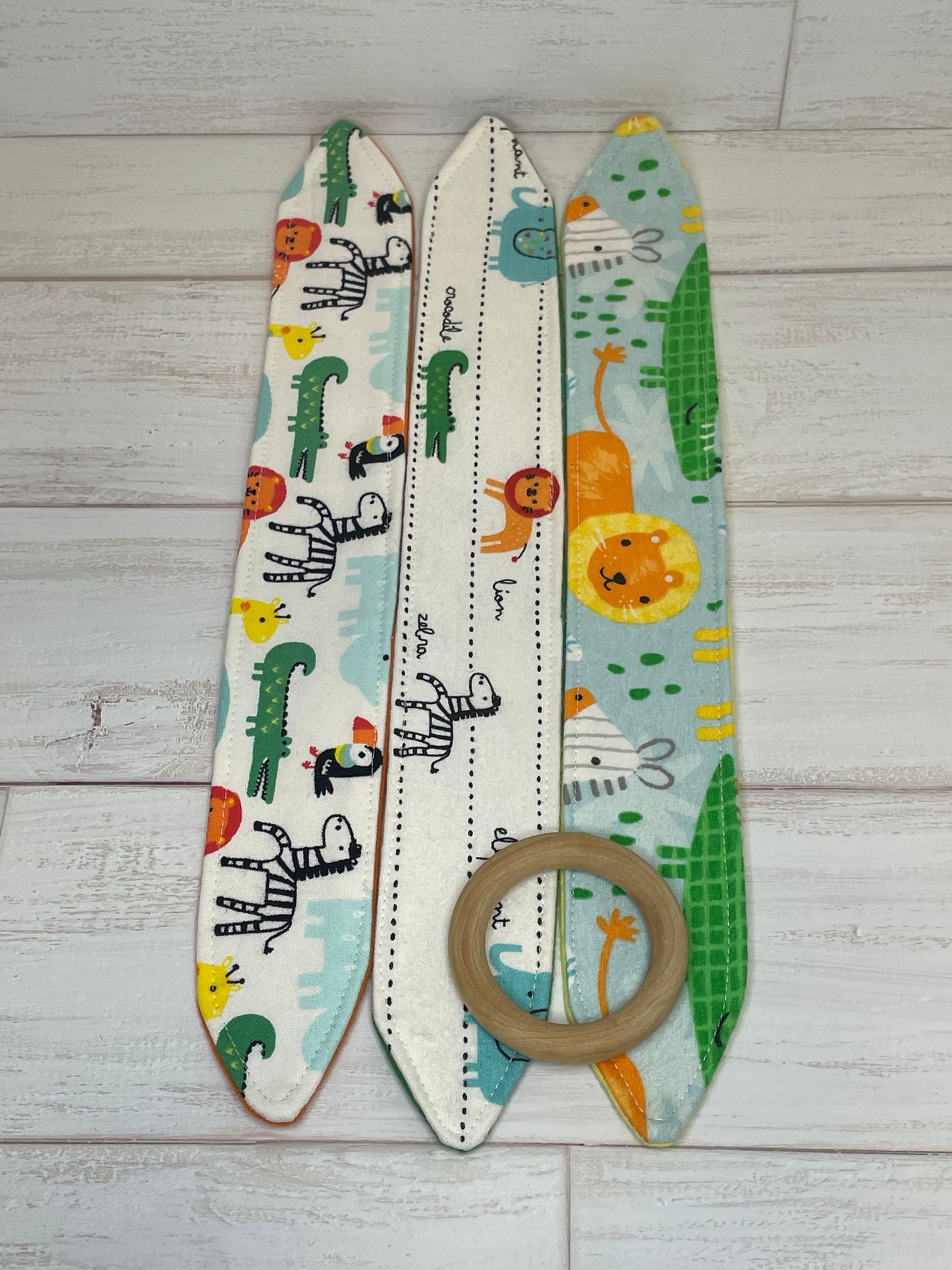 Safari Animals Themed 3 Piece Teether Tie Set