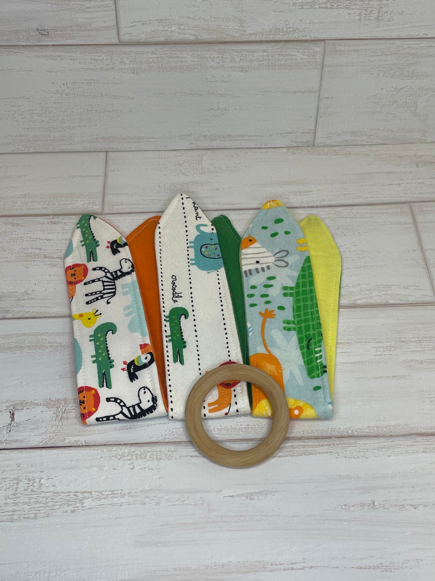 Safari Animals Themed 3 Piece Teether Tie Set
