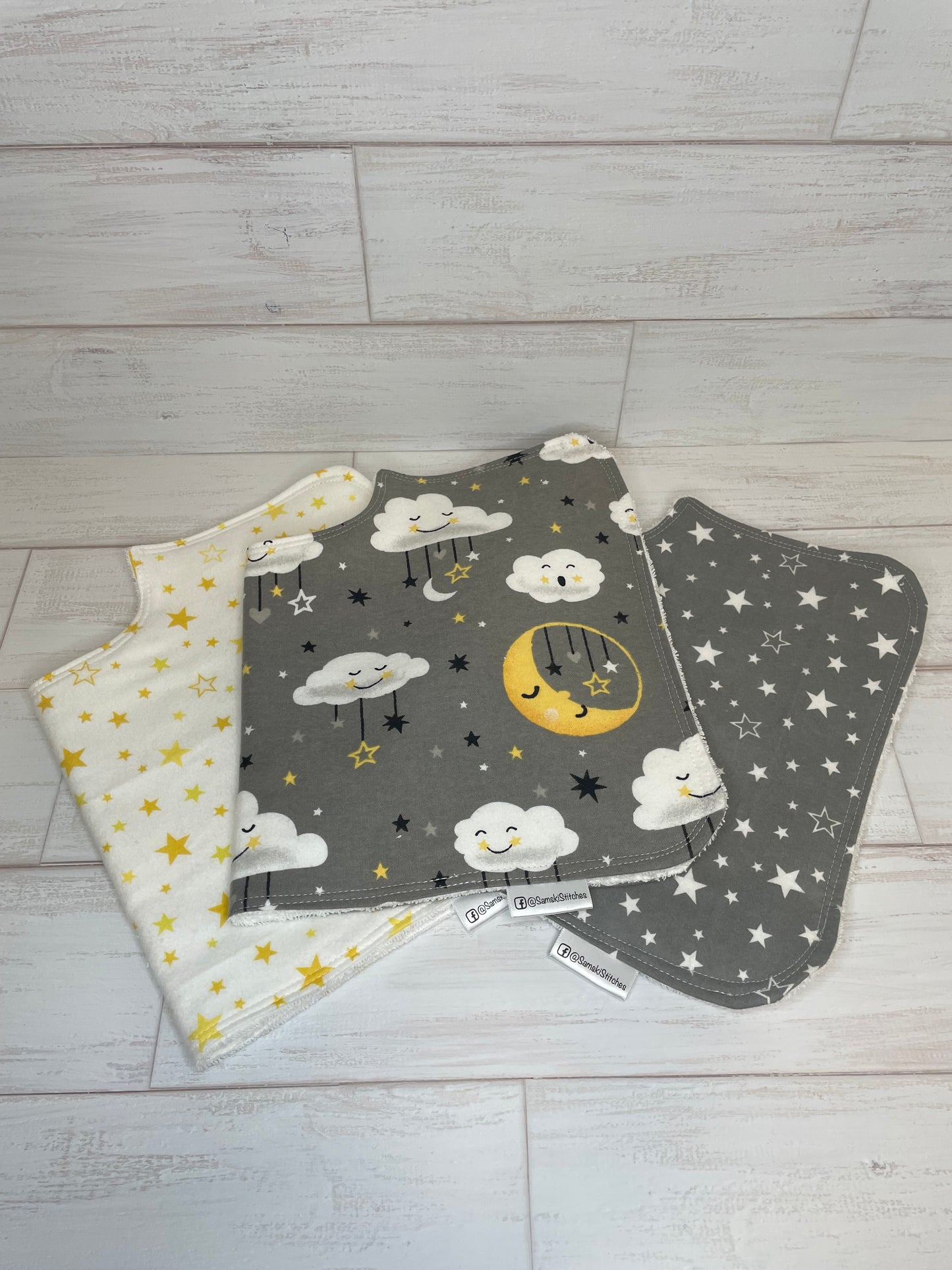 Nighttime Cloud and Stars Themed Burp Cloths