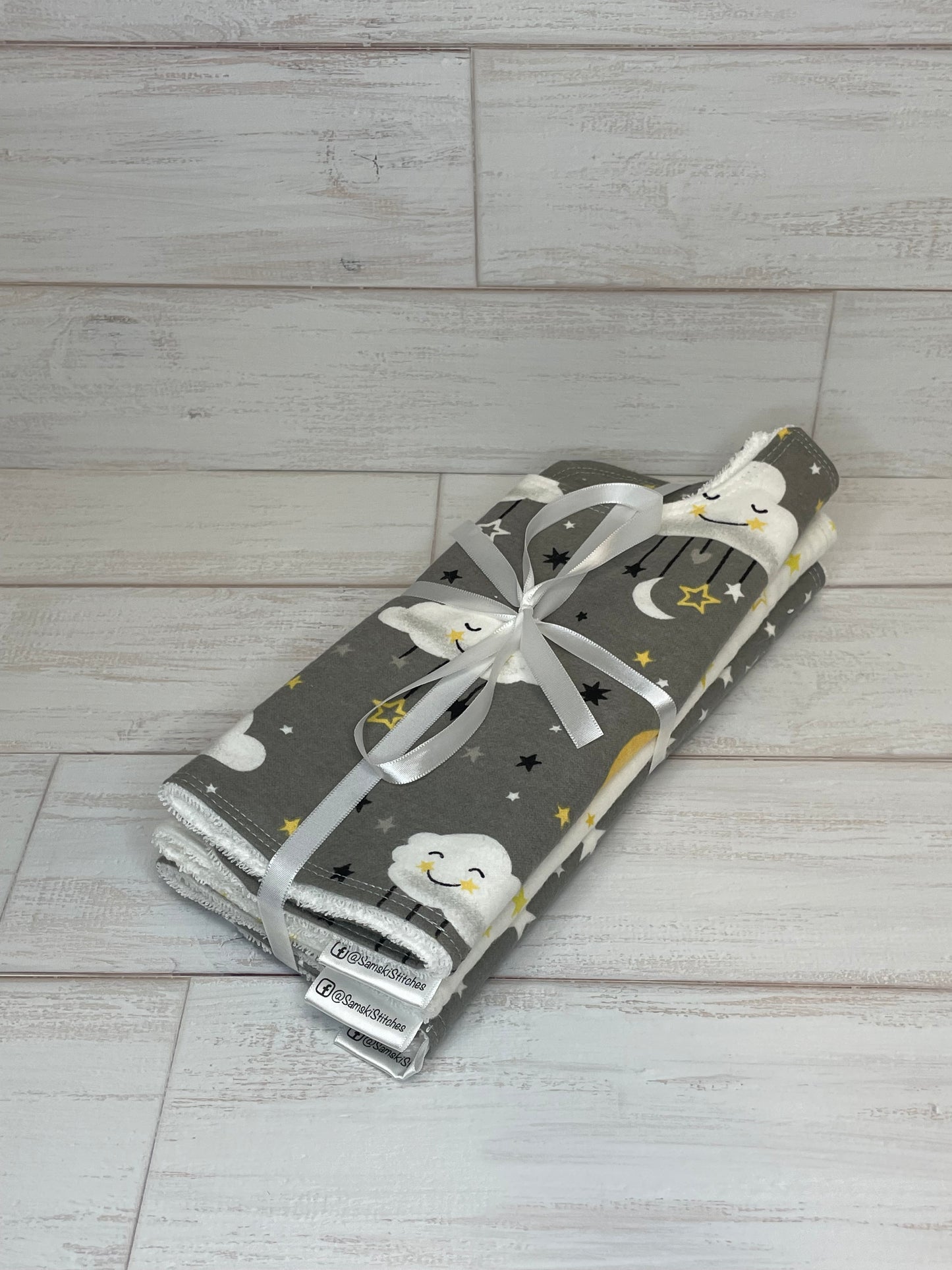 Nighttime Cloud and Stars Themed Burp Cloths