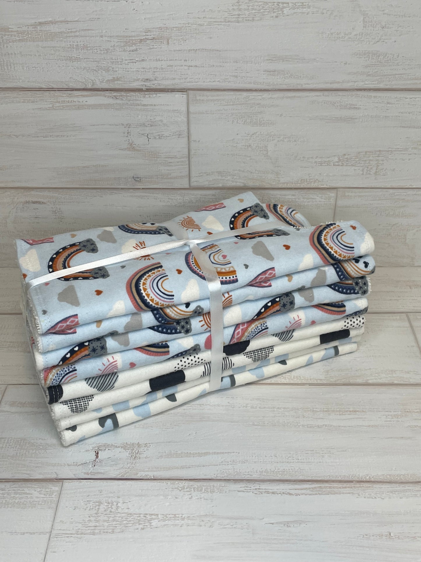 Boho Rainbow and Clouds Burp Cloths