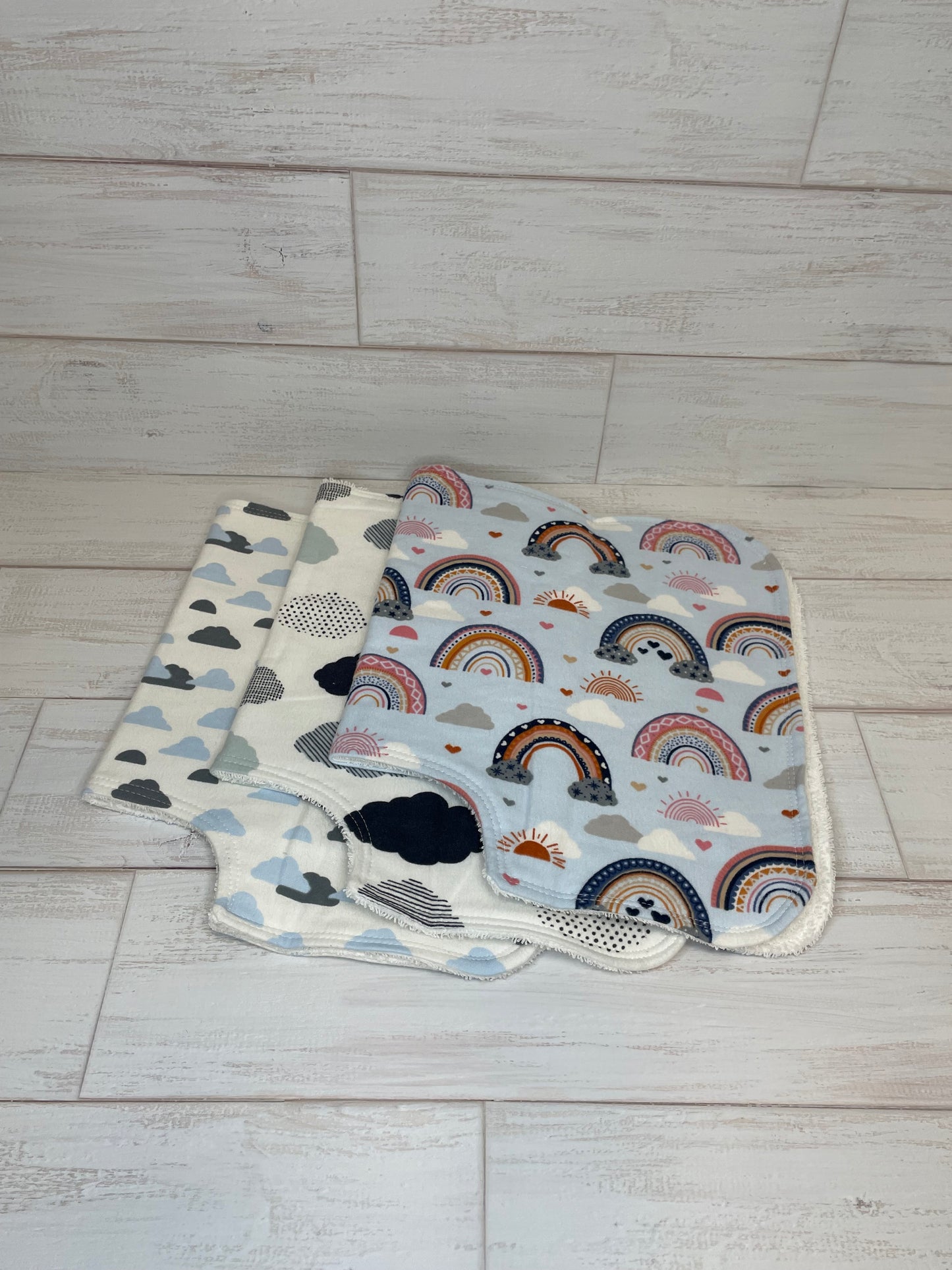 Boho Rainbow and Clouds Burp Cloths