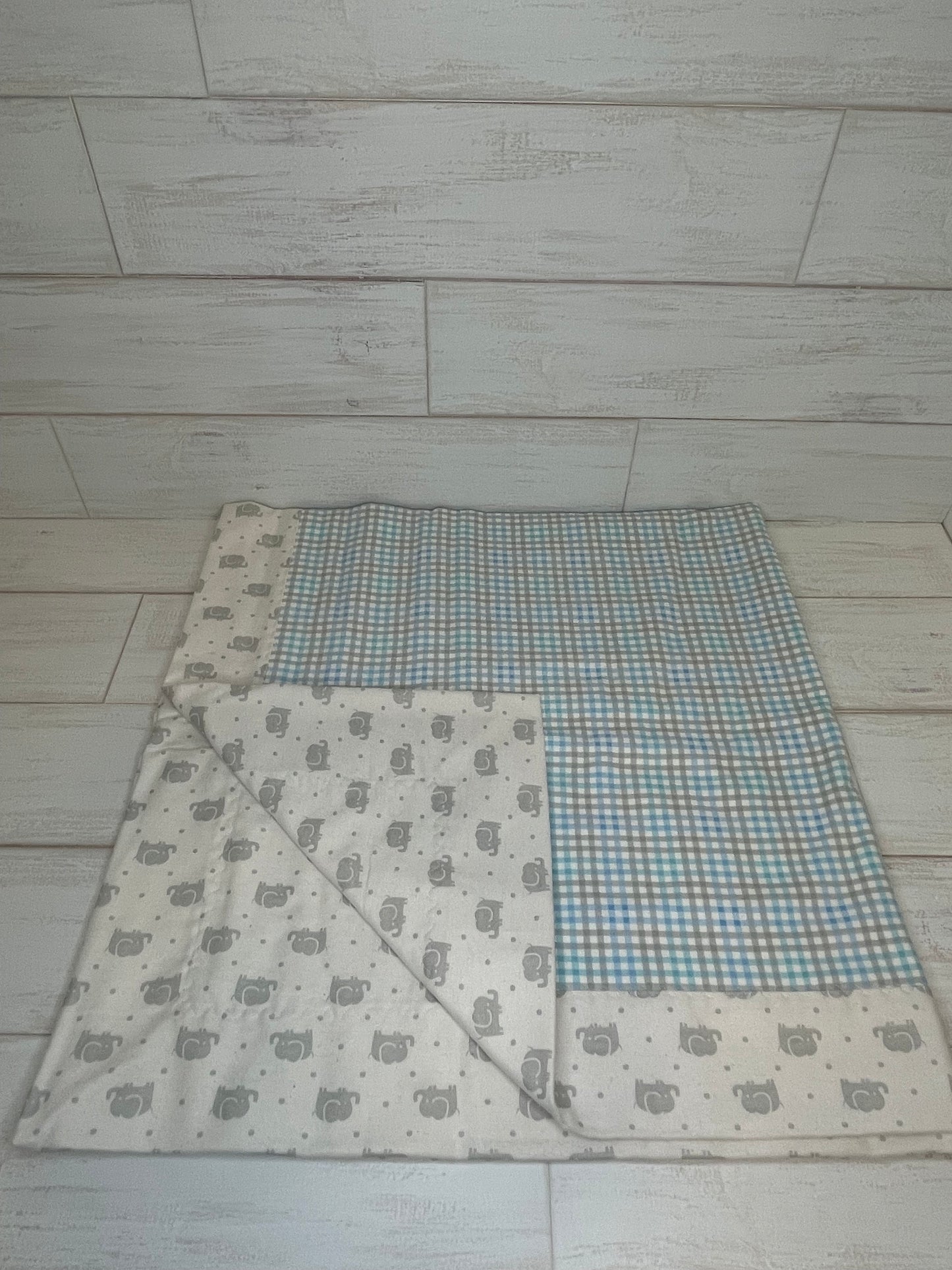 Elephants and Gingham Swaddle Blanket