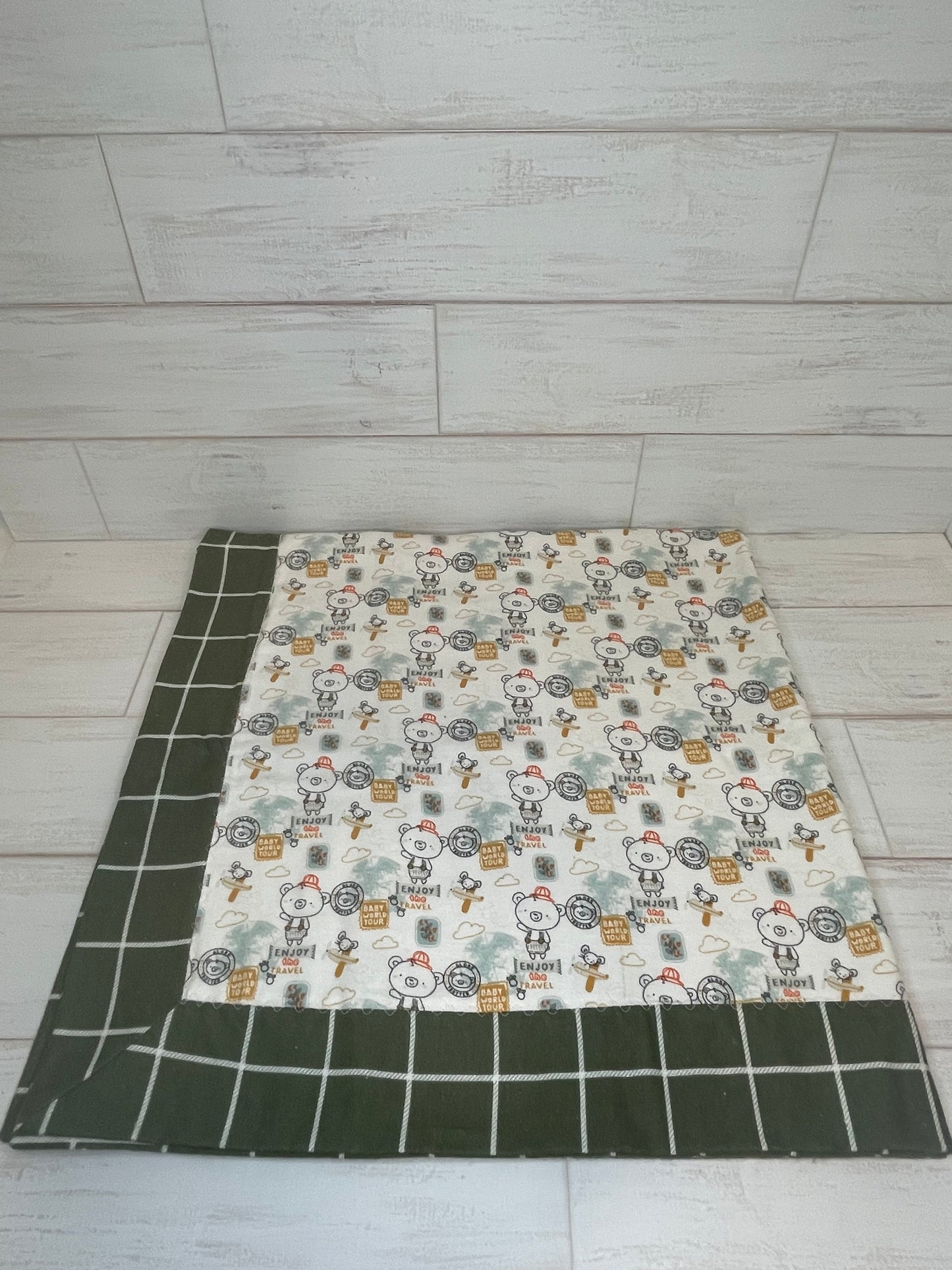 Travel Adventure with Olive Plaid Grid Swaddle Blanket