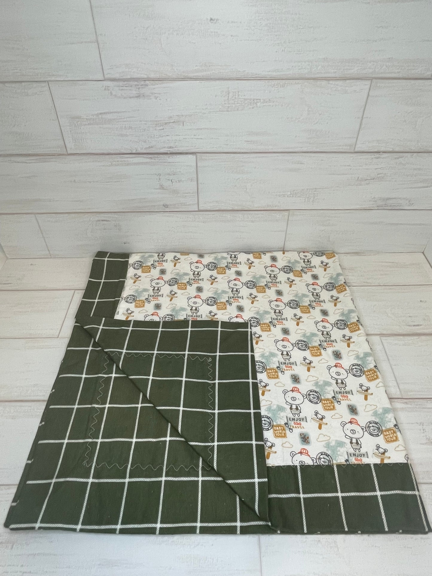 Travel Adventure with Olive Plaid Grid Swaddle Blanket