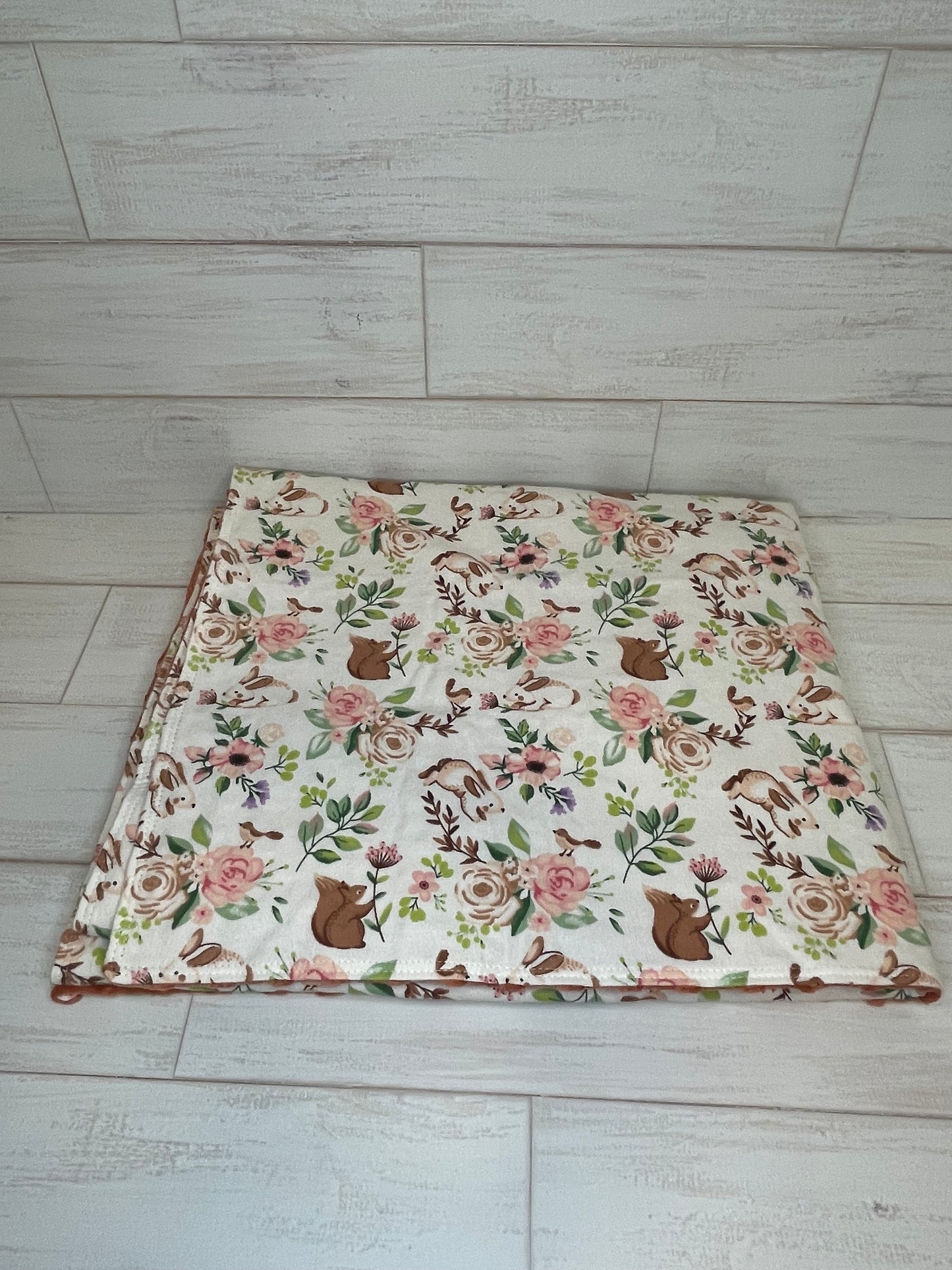 Floral Rabbits Minky Blanket 32" x 40"