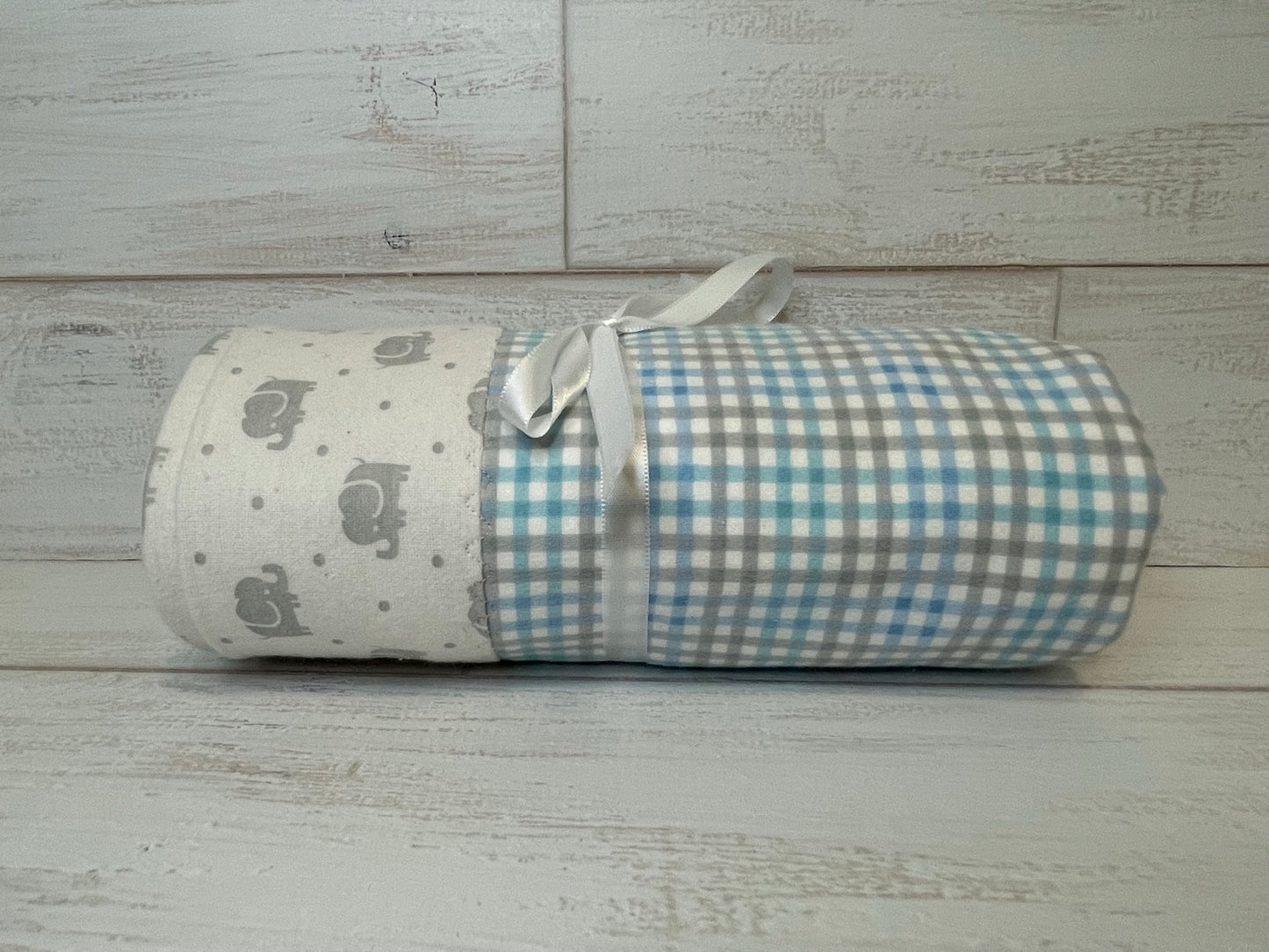 Elephants and Gingham Swaddle Blanket