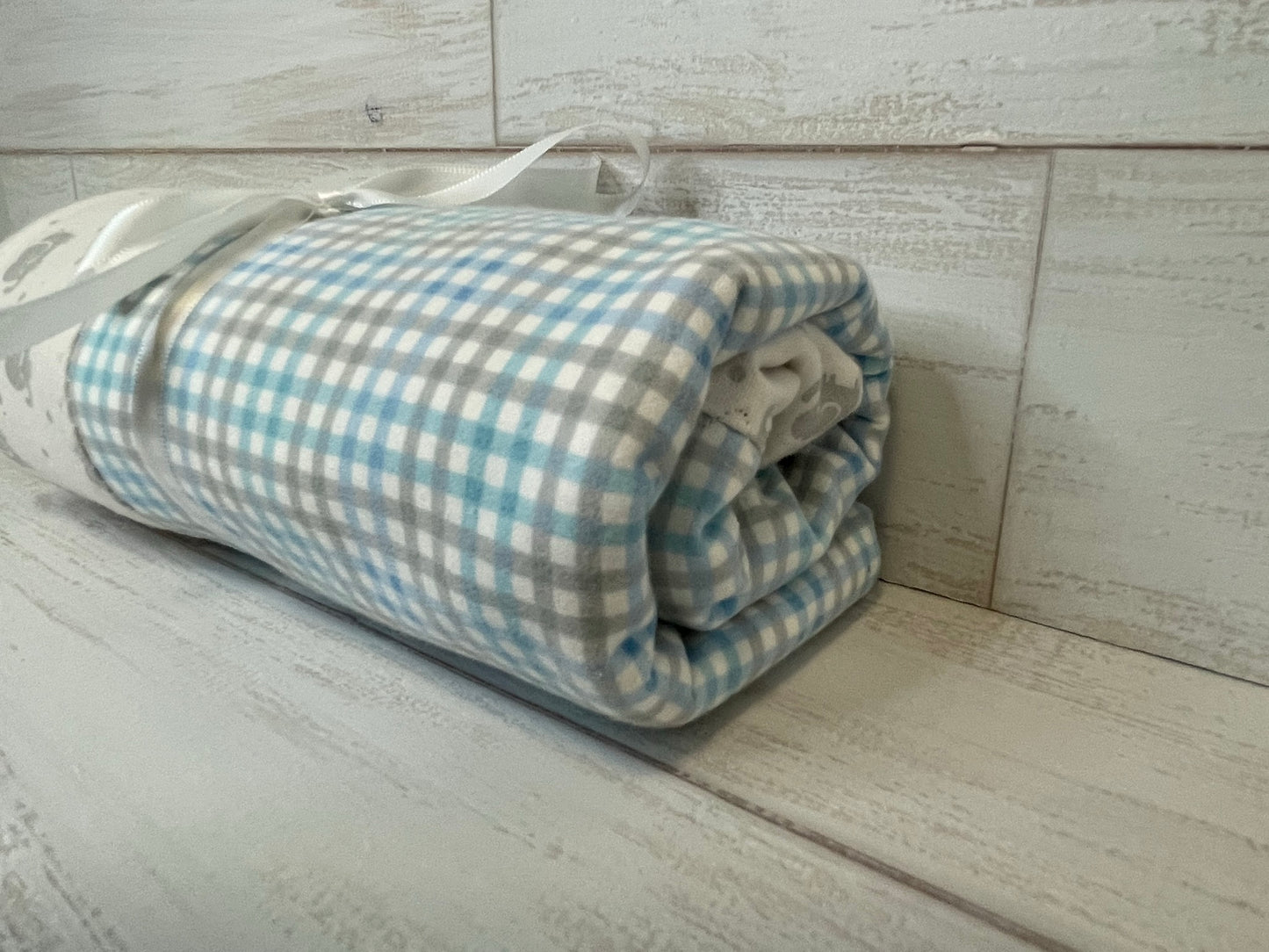 Elephants and Gingham Swaddle Blanket