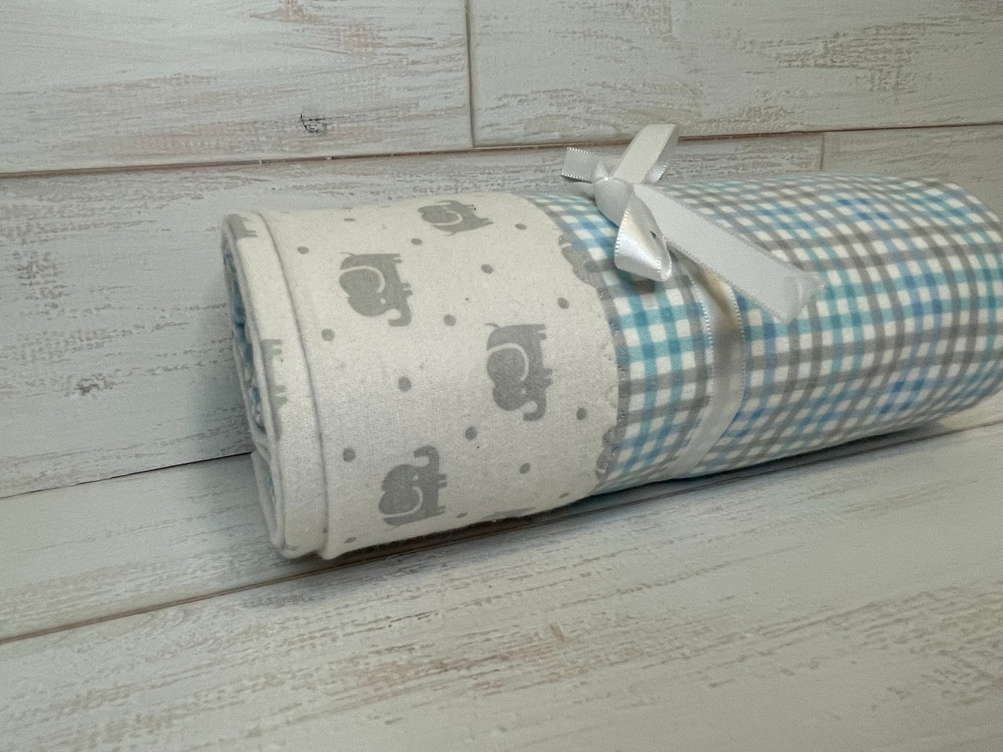 Elephants and Gingham Swaddle Blanket