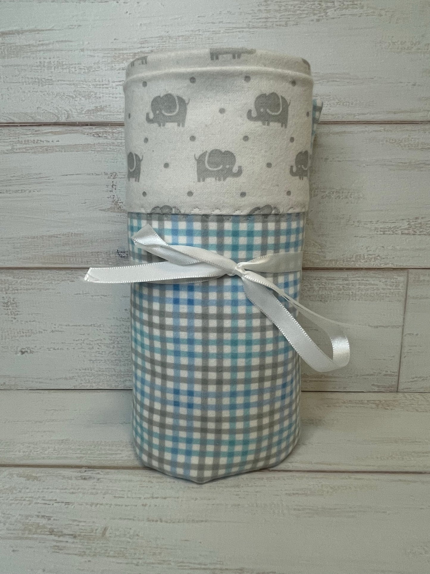 Elephants and Gingham Swaddle Blanket