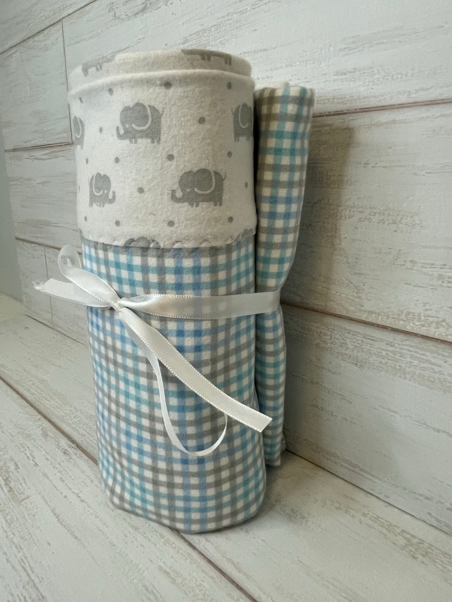 Elephants and Gingham Swaddle Blanket