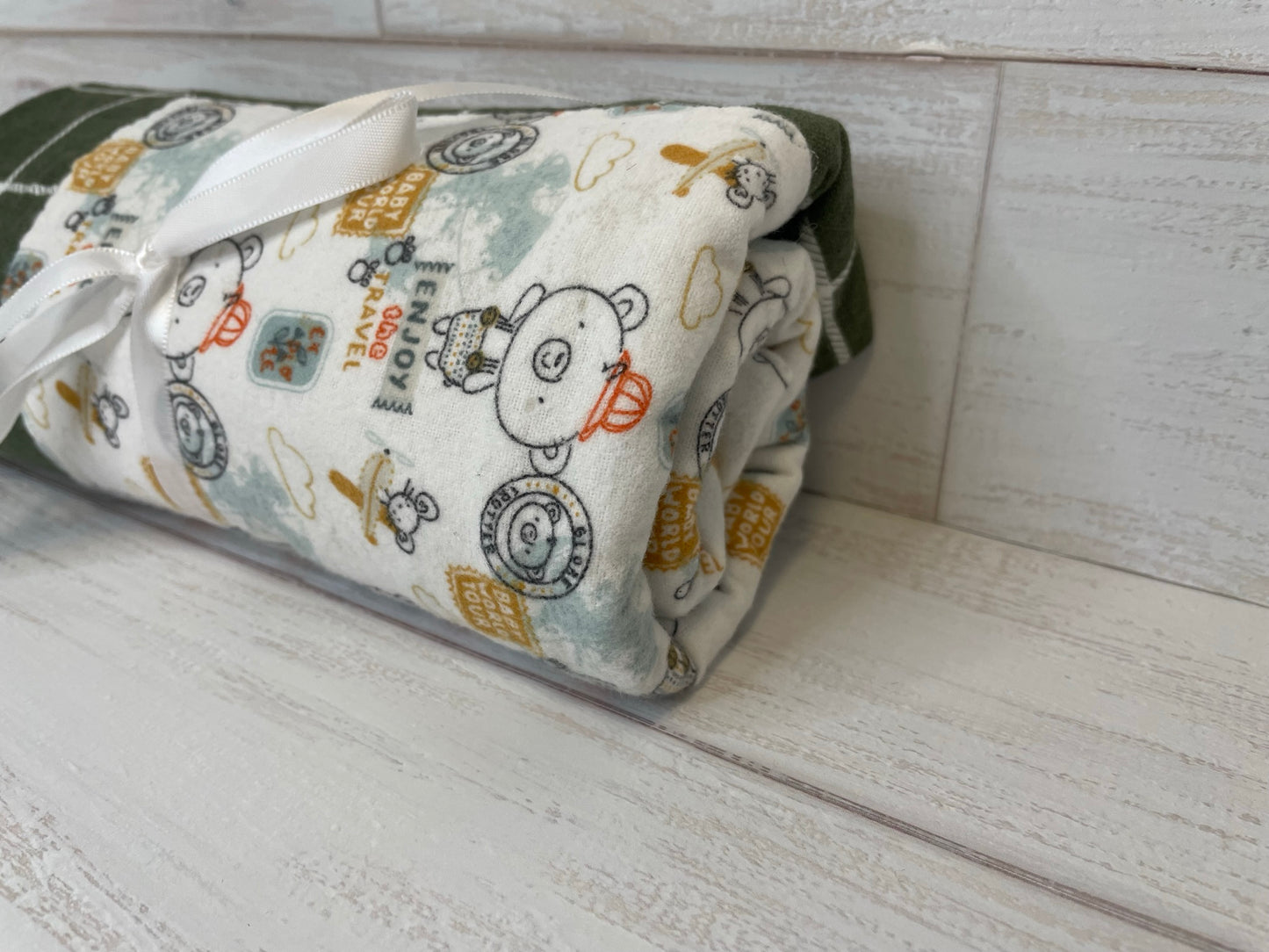 Travel Adventure with Olive Plaid Grid Swaddle Blanket
