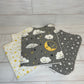 Nighttime Cloud and Stars Themed Burp Cloths