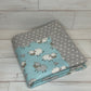 Sheep on Blue with Gray Dots Swaddle Blanket