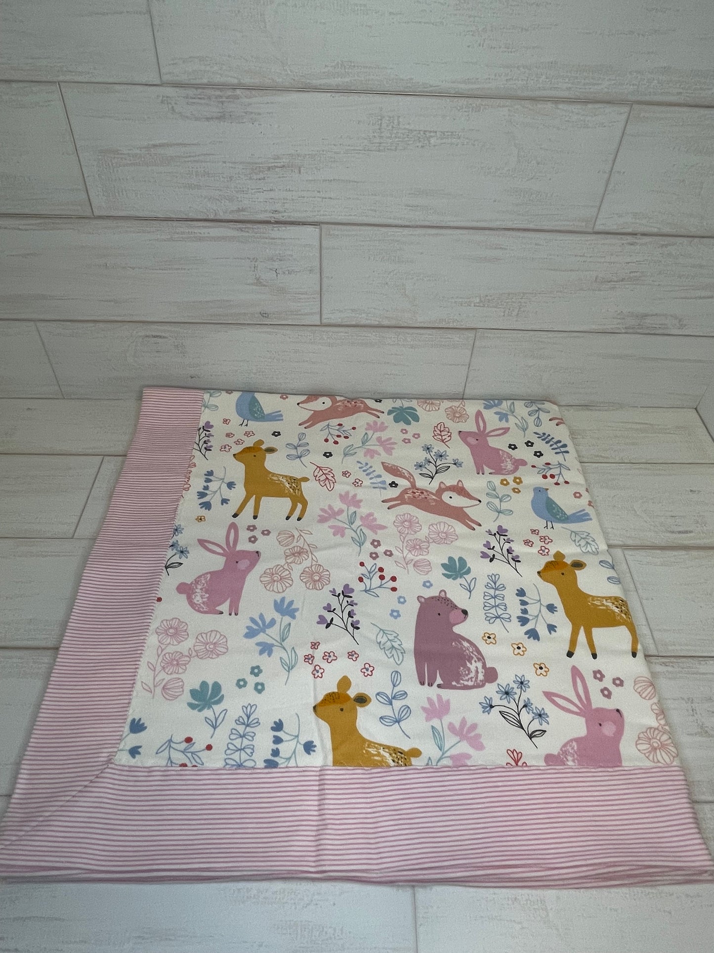 Floral Woodland with Pink Stripes Swaddle Blanket