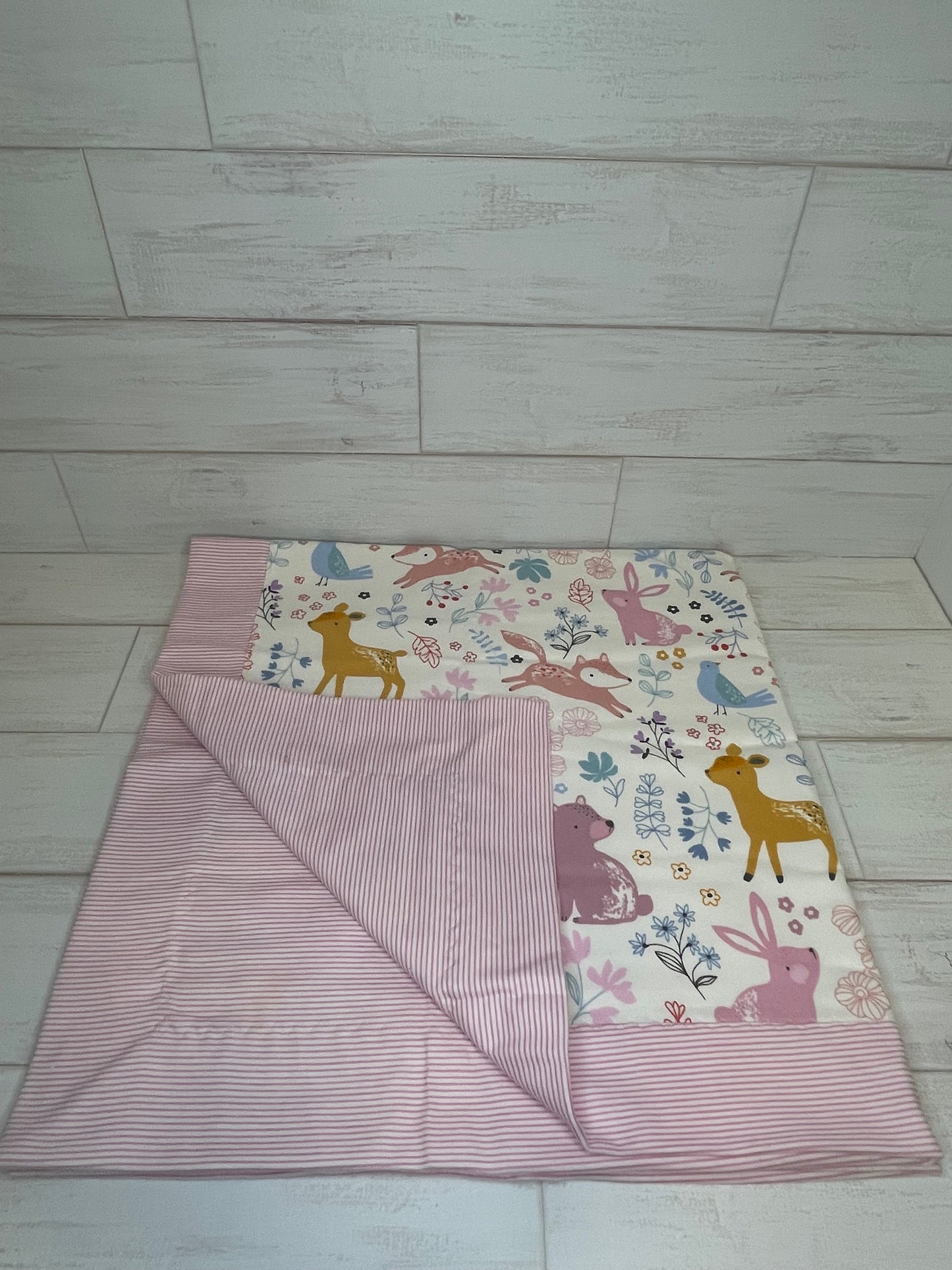 Floral Woodland with Pink Stripes Swaddle Blanket