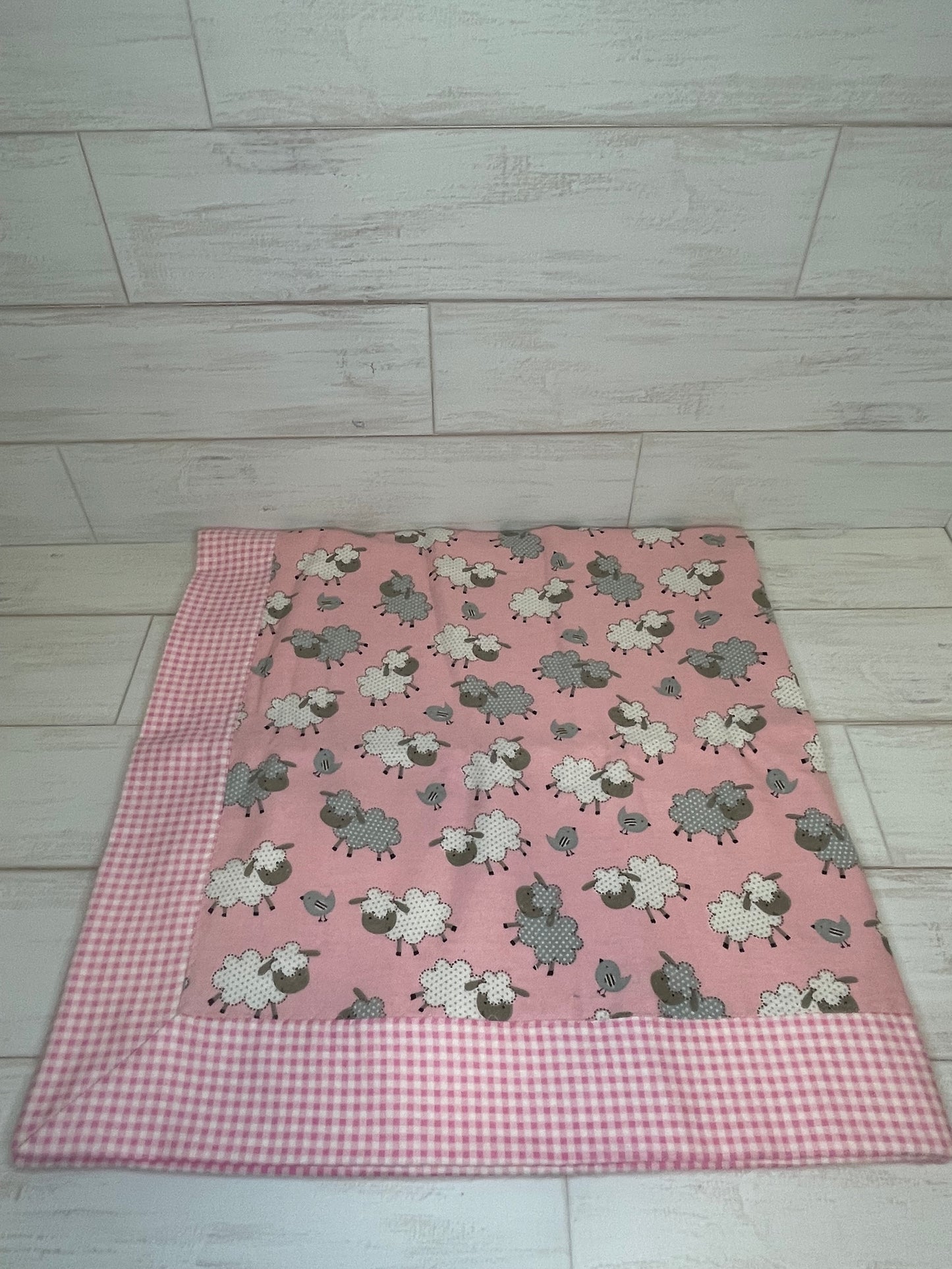 Sheep on Pink with Pink Gingham Swaddle Blanket