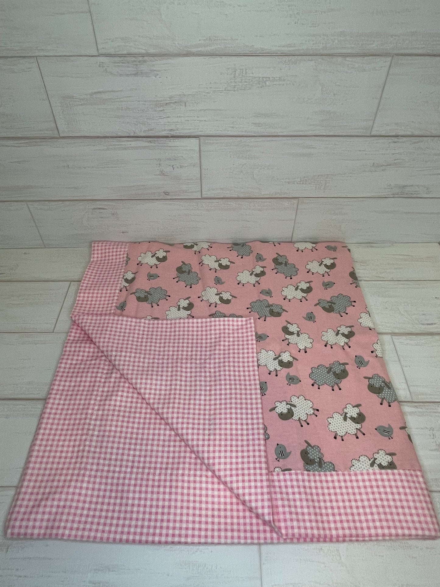 Sheep on Pink with Pink Gingham Swaddle Blanket