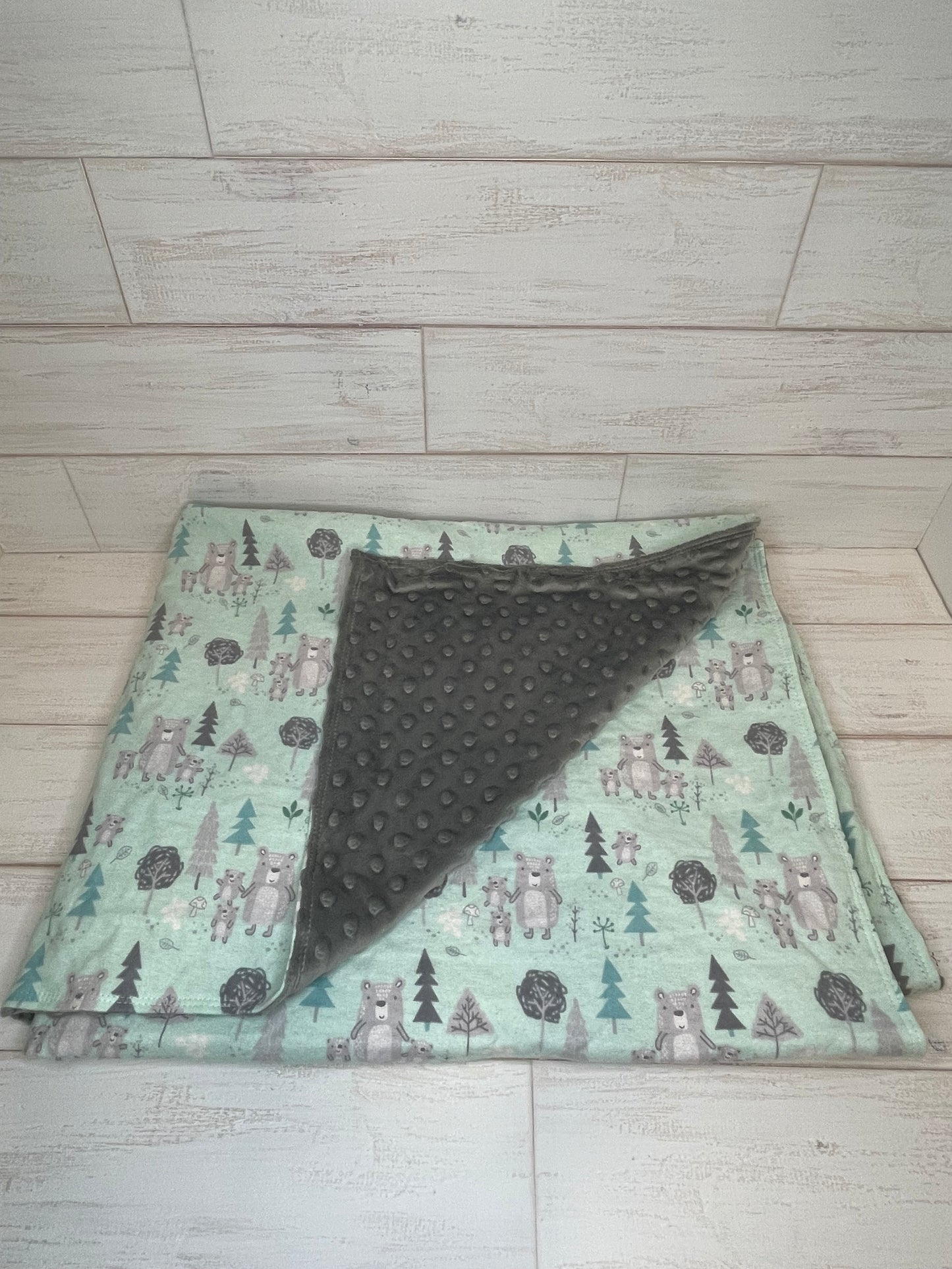 Mint Woodlands Minky Blanket 37" x 45"