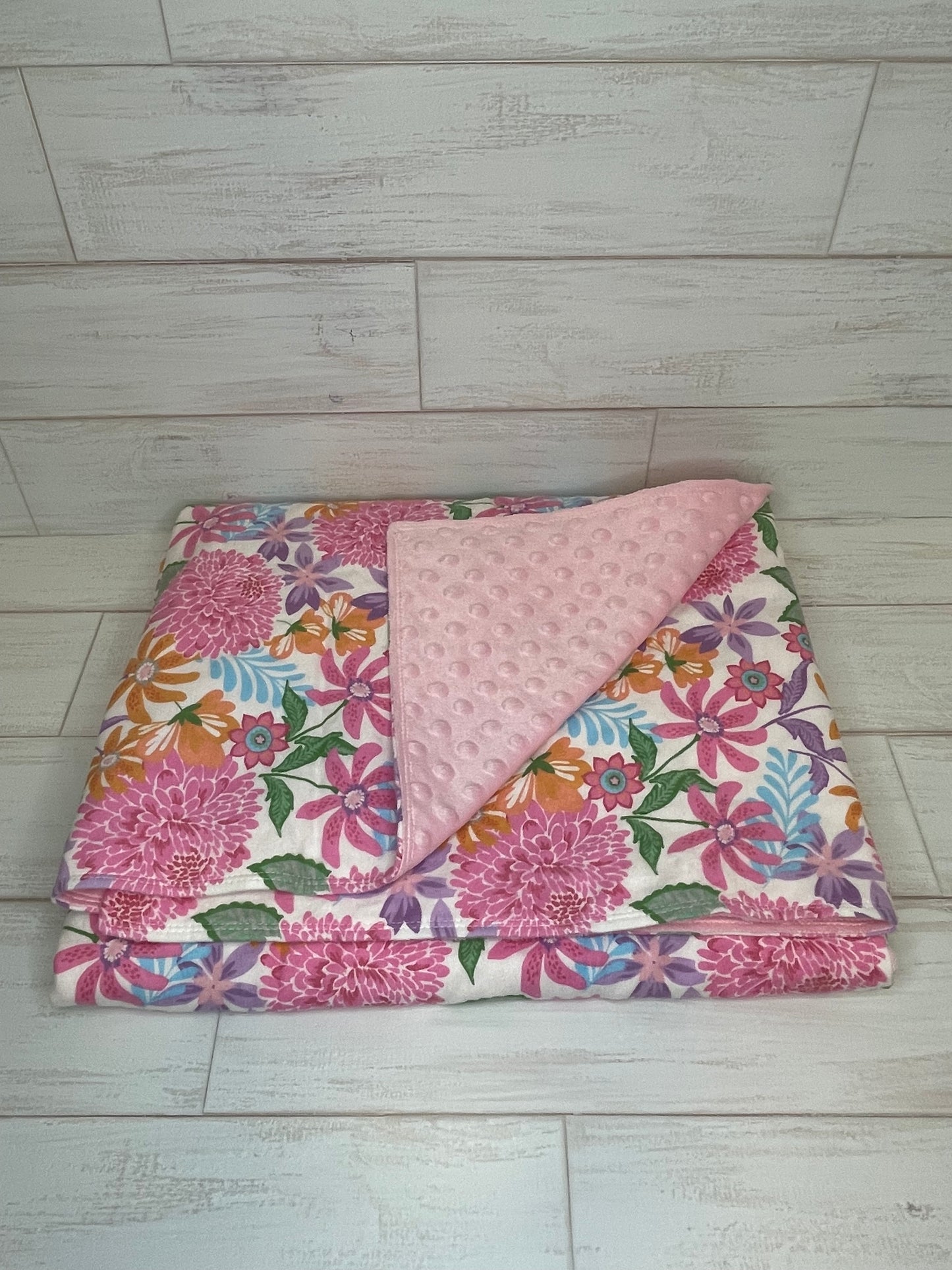 Floral with Pink Minky Blanket 39" x 46"