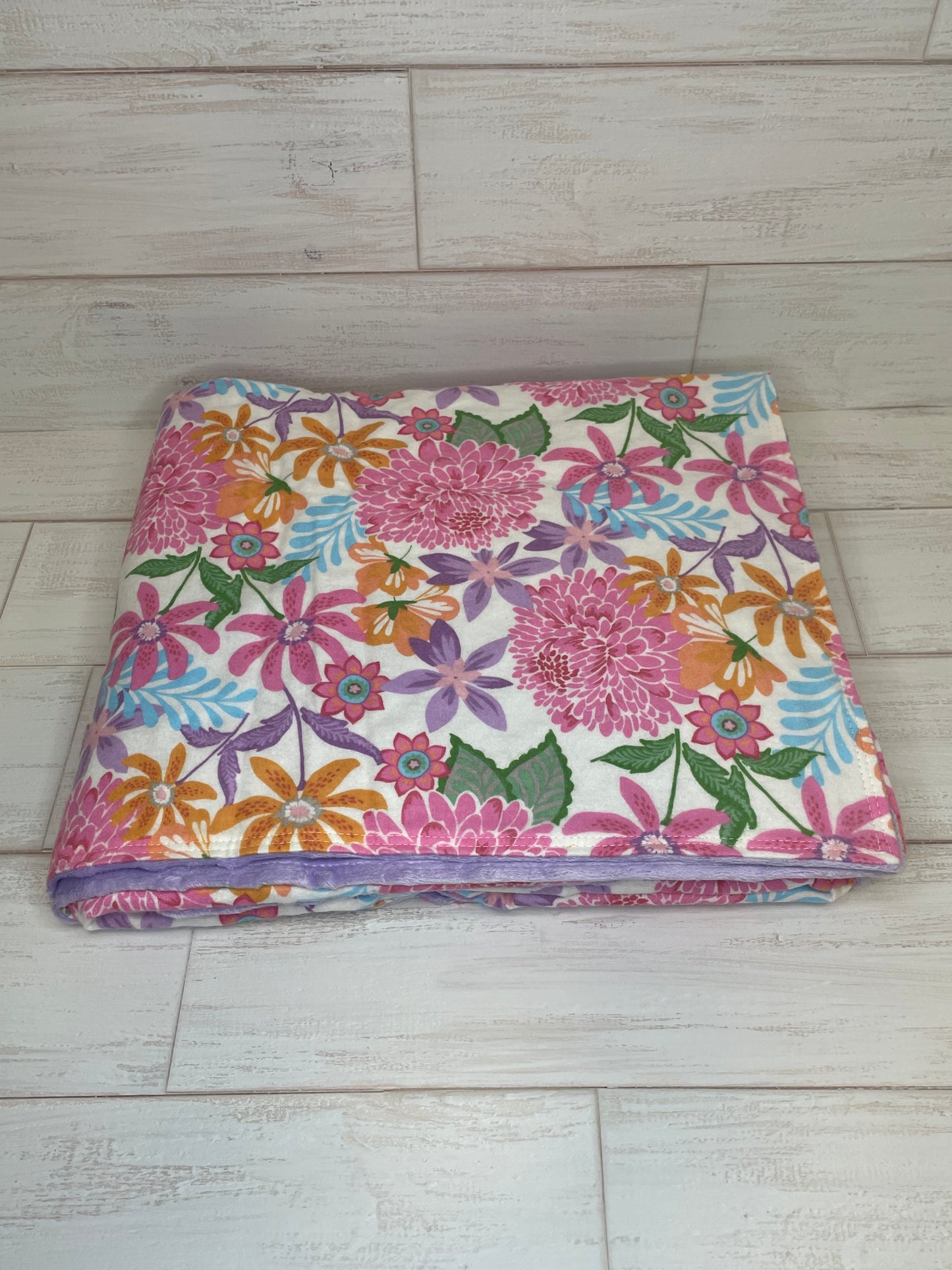 Floral with Purple Minky Blanket 39" x 45"