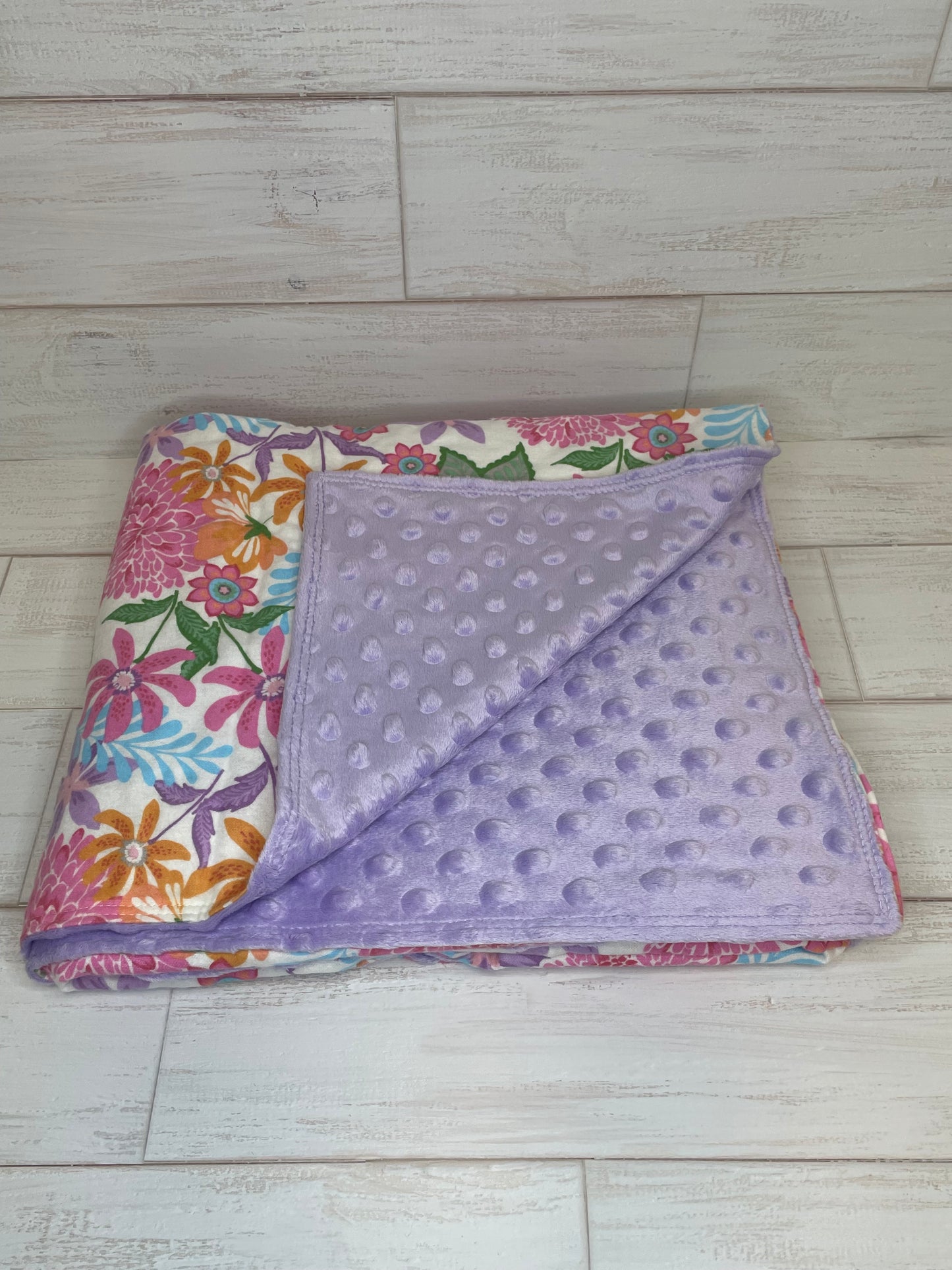 Floral with Purple Minky Blanket 39" x 45"