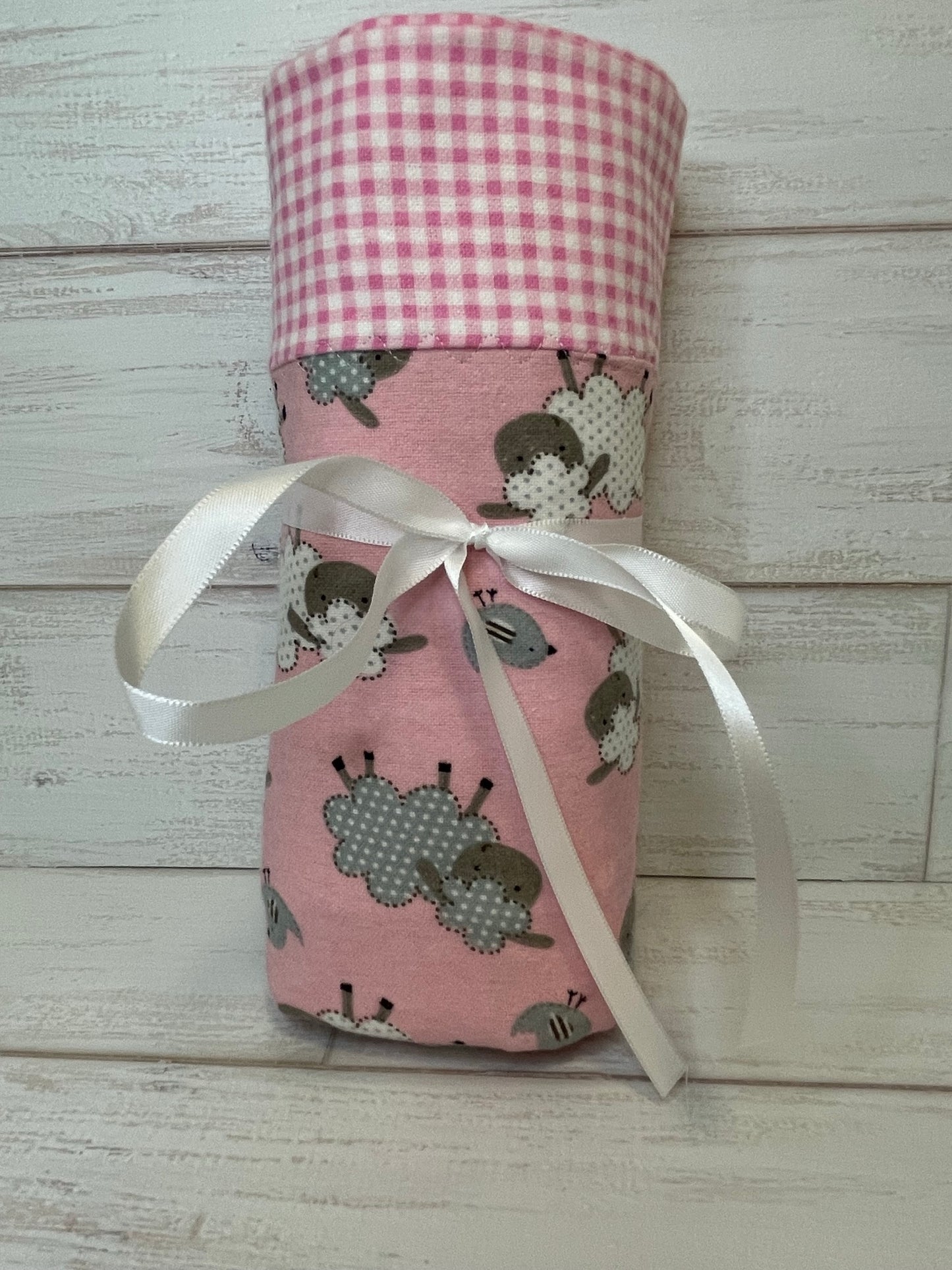 Sheep on Pink with Pink Gingham Swaddle Blanket