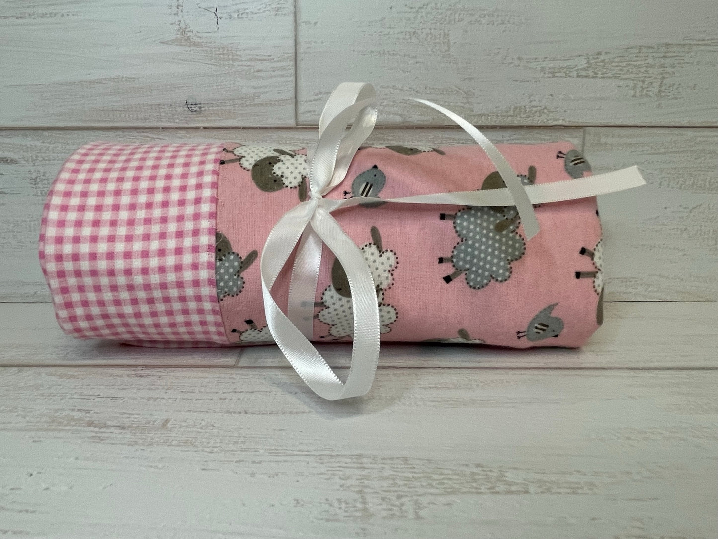 Sheep on Pink with Pink Gingham Swaddle Blanket