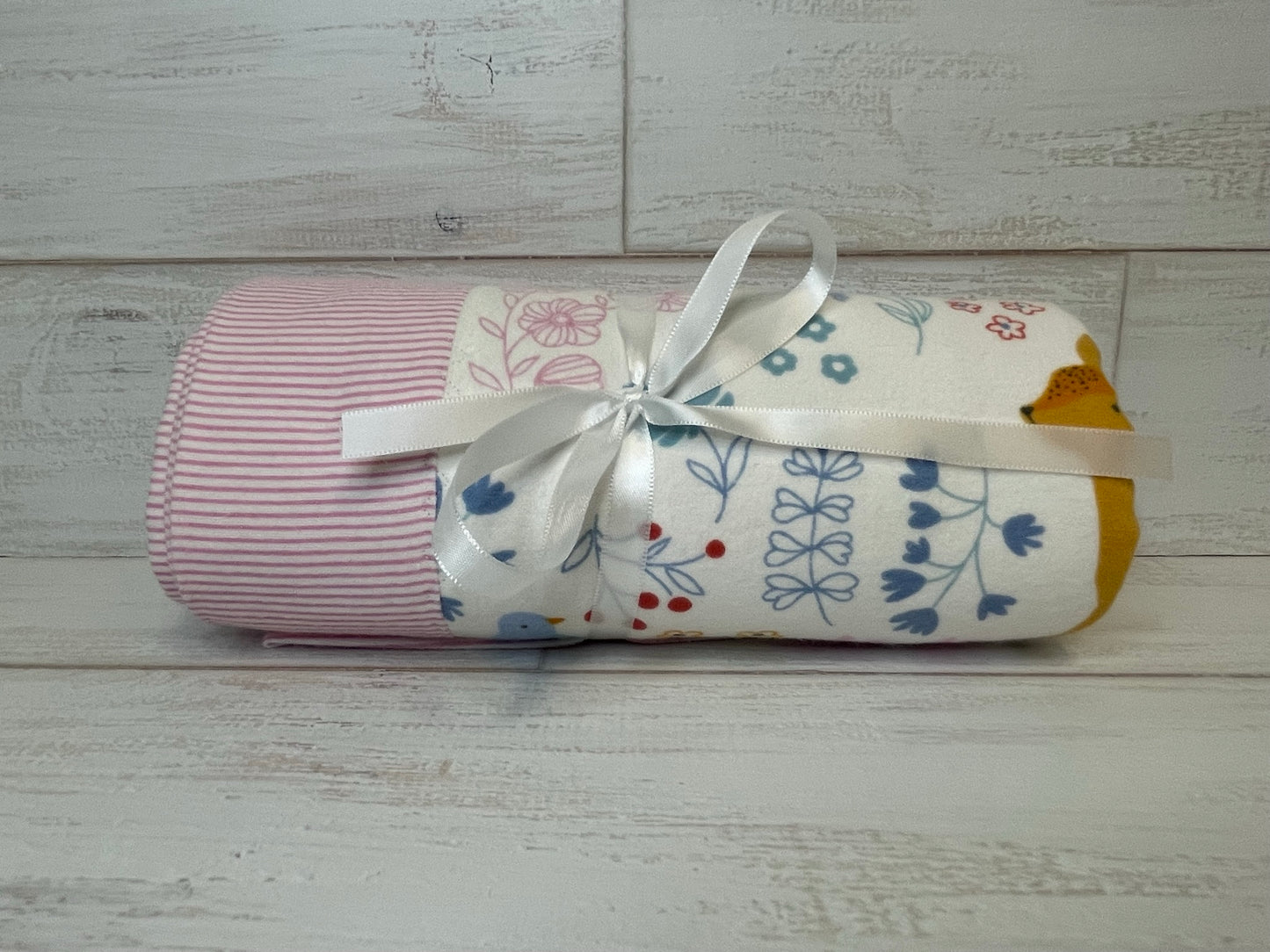 Floral Woodland with Pink Stripes Swaddle Blanket