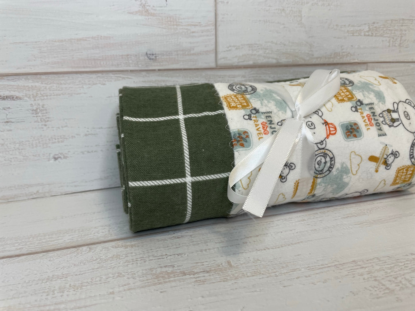 Travel Adventure with Olive Plaid Grid Swaddle Blanket
