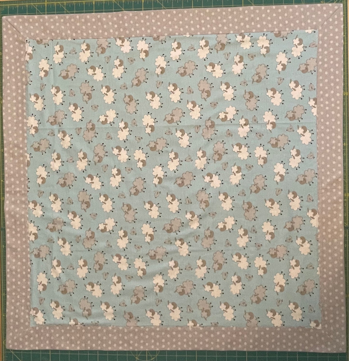 Sheep on Blue with Gray Dots Swaddle Blanket